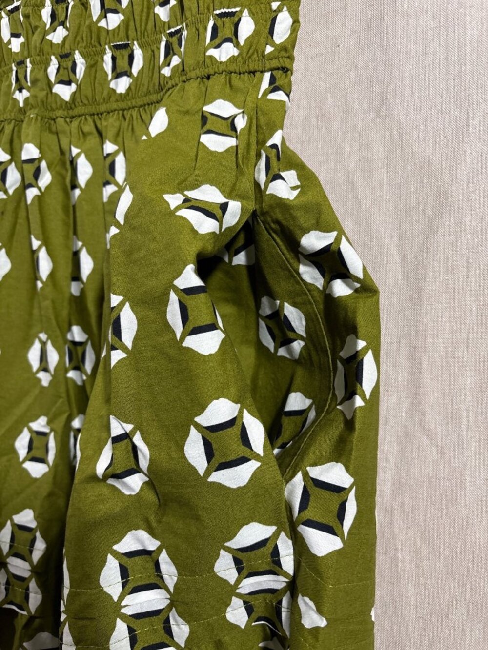 Anthropologie Somerset Olive Green Geometric Print Maxi Dress Size S Pockets - Picture 6 of 11